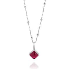 A stunning birthstone jewellery piece with a diamond-shaped cut Garnet gemstone for January birthstone that boasts deep red hues. The gemstone is handset into sterling silver and paired with an 18" eco-silver satellite chain, adding elegance and class to the design. Artisan crafted and an excellent personalised birthday gift option, this necklace is imbued with the natural beauty and lasting significance of the Garnet gemstone.   Garnet: reduce inflammation | detoxify | energise We want your jewellery to stay in great condition so you can enjoy it for years to come. With some simple steps you can help prolong the life of your pieces. Remove your jewellery daily, put it on as the last step when getting ready and the first thing you take off at the end of the day. Avoid spraying with perfume Sterling Silver Faceted Square Pendant Jewelry, Sterling Silver Faceted Square Pendant Necklace, Faceted Sterling Silver Square Pendant Jewelry, Red Sterling Silver Jewelry With Birthstone, Sterling Silver Jewelry With Red Birthstone, Silver Faceted Sterling Silver Birthstone Necklace, Sterling Silver Bezel-set Briolette Necklace, Sterling Silver Briolette Necklace With Bezel Setting, Sterling Silver Faceted Pendant Birthstone Necklace