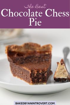 a piece of chocolate cheese pie on a white plate