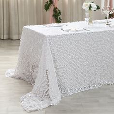 90x132 White Big Payette Sequin Rectangle Tablecloth Diy Reception Decorations, Flower Table Decorations, Sequin Tablecloth, Craft Fair Displays, Bridal Table, Rectangle Tablecloth, Easter Decorations Outdoor, White Table Cloth, Party Table Decorations