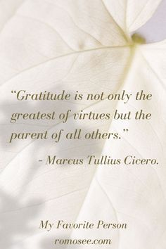 a white leaf with a quote on it that says, gratitude is not only the greatest of virtures but the parent of all others