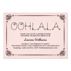 a pink and black wedding shower card with the word oohalaa on it