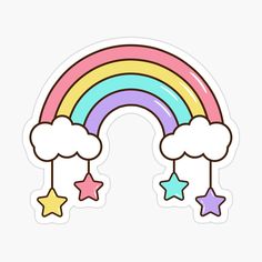 a rainbow with stars and clouds sticker