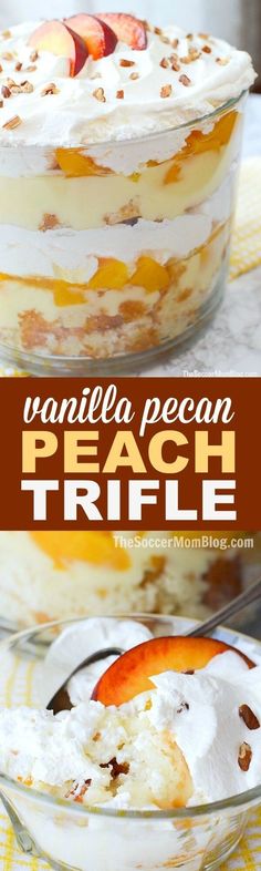 this vanilla pecan peach trifle is an easy dessert that's ready to be eaten