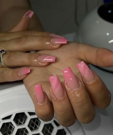 Pink Nails Ideas Medium, Acrylic Nails Pretty Pink, Pink Nails Coffin Design, Pink Ombre Nails French Tips, Natural Pink Acrylic Nails Design, Nail Ideas Gel Pink, Neutral Pink Nails With Design, Summer Nails Pink Ombre, Ombre Nails Holiday