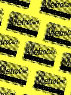 the metrocard logo is shown in black and white on a yellow background with other metro card logos