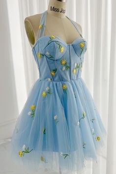 Mini Prom Dress, Swift Outfits, Bow Straps, Embroidery Tulle, Mini Prom Dresses, Blue Floor, Clothing Art, Boho Fashion Summer, Sweetheart Prom Dress