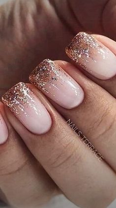 Neutral Gel Nails, Neutral Nails Acrylic, Nye Nails, Peach Nails, January Nails, Short Gel Nails, Cute Nails For Fall, Glitter Gel Nails