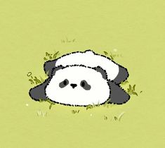 a panda bear laying in the grass with its head on it's back and eyes closed