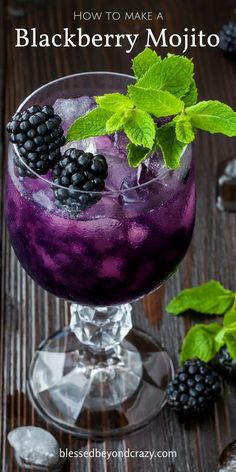 blackberry mojito in a glass with mint garnish