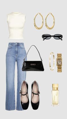 #outfitinspo #fashioninspo #newyork #cartier #perfumes #jeans #goldjewelry #watch #aestheticgirl #blackbag Lazy Outfit, It Girl Aesthetic, Outfit Ideas Casual, Looks Pinterest, 2024 Outfits, European Summer Outfits, Europe Outfits, Shoes Spring