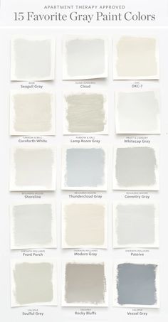 the swatches for different gray paint colors are shown in this page, which includes several shades