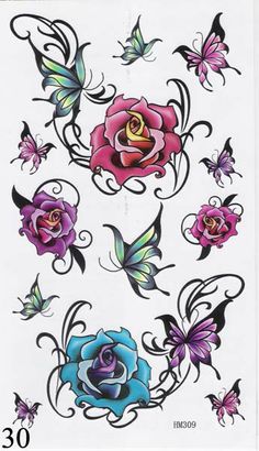 some tattoos with flowers and butterflies on them