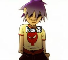 an anime character with the words pose 28 in front of him and his face on top of