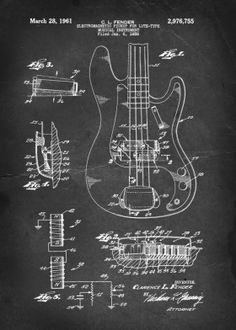 a black and white drawing of an electric guitar