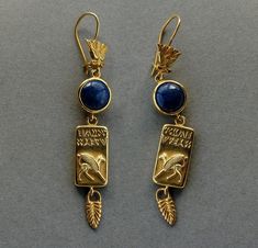 "This earrings are a part of the jewelry Line \"Babylon\". Jewelry Line \"Babylon\" - carries the ancient meanings of Babylon, Assyria, Urartu - the area that invented laws, irrigation, modern ceramics. Mesopotamia - the land that was paradise on earth, people who were not far removed from the era of paradise. Prebiblical and biblical times, Navuxodonosor, Ishtvar, Gardens of Babylon, the Tower of Babel. Following the techniques of the ancient masters it allows you to touch the culture from thou Ceremonial Gold Gemstone Earrings, The Tower Of Babel, Egyptian Earrings, Earth People, Archeological Museum, Biblical Times, Gardens Of Babylon, Mythical Monsters, Fancy Accessories