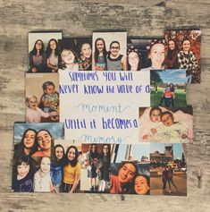 a collage of photos with words written on them and pictures attached to the wall