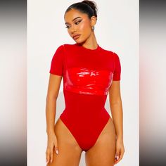 Super Cute(New) Also Selling The Pants That Go With This (Check My Closet). Trendy Red Stretch Bodysuit, Red Stretch Bodysuit With Short Sleeves, Trendy Fitted Red Bodysuit, Red Long Sleeve Bodysuit, Rude Girl, Fashion Nova Bodysuit, Brown Bodysuit, Leather Bodysuit, High Neck Bodysuit