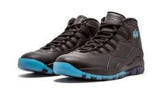 Black/gamma blue/fierce purple leather Air Jordan Retro 10 "Shanghai" sneakers from jordan featuring round toe, flat rubber sole, front lace-up fastening, branded insole and ankle length.  These styles are supplied by a premium sneaker marketplace.  Stocking only the most sought-after footwear, they source and curate some of the most hard to find sneakers from around the world. Jordan Retro 10, Air Jordan 10, Jordan 10, Marina Blue, Air Jordan Retro, Stadium Goods, University Blue, Air Jordans Retro, Purple Leather