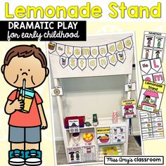 the lemonade stand dramatic play for early childhood with an image of a young boy holding a