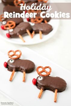 an ad for reindeer cookies with pretzels on them