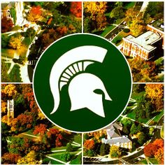 an aerial view of the michigan state university football team's campus surrounded by trees