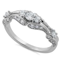 a white gold ring with diamonds on it