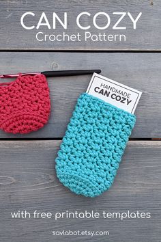 two crochet pouches with free printable templates on them and the text can cozy crochet pattern