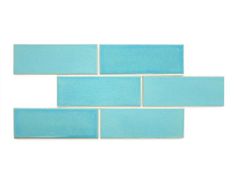 blue glass subway tile on white background