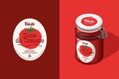 a jar of jam next to a sticker with the word'pece de tomatoe '