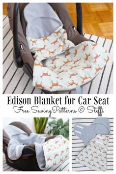 a car seat cover with the instructions for how to sew it and how to use it