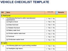 the vehicle checklist template is shown