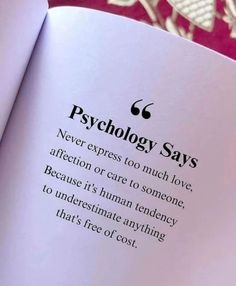 an open book with the words, technology says never express too much love to someone because it's human tendency that's free of cost