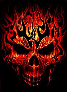 a skull with flames on it's face