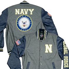 Navy Varsity Jacket, Us Navy Jacket, Us Navy Logo, Varsity Jacket Style, Proud American, Navy Logo, Mom Photos, Leather Sleeves, Navy Jacket