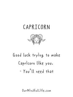 the words capricorn are written in black and white, with an image of a woman's face