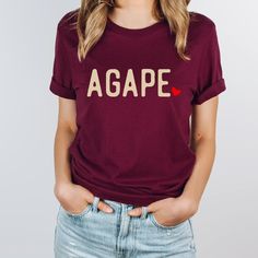 Agape Love TShirt Family Reunion Pictures, Xmas Pajamas, Love T Shirt, Pajama Top, Holly Jolly, Sizing Chart, Graphic Shirts, Dog Mom, Quality Fabric