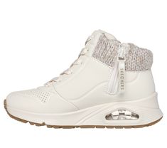 Sporty style meets cozy comfort in Skechers Street Uno Gen1 - Darling Daze. This hi-top fashion sneaker features a durabuck upper with sweater-knit collar trim, side-zipper with Adaptive Closure, and a Skechers Air-Cooled Memory Foam insole - all on a Skech-Air visible airbag platform wedge midsole. | Skechers Girl's Uno Gen1 - Darling Daze Boots | Medium Width | Skechers easy on, easy off Adaptive Closure for a customized fit | Skechers Air-Cooled Memory Foam cushioned comfort insole | Skech-Air visible airbag midsole | Durabuck upper with sweater-knit collar trim | Hi-top fashion sneaker with side zipper and lace-up front | Platform wedge midsole with flexible traction outsole | 1 3/4-inch heel height | Skechers Casual High-top Sneakers For Winter Sports, Synthetic High-top Sneakers With Round Toe For Winter, Winter Synthetic High-top Sneakers With Round Toe, Fall High-top Walking Sneakers, Fall Walking High-top Sneakers, Sporty High-top Sneakers For Winter Sports, White Synthetic High-top Sneakers For Winter, White High-top Winter Sneakers, Winter White High-top Synthetic Sneakers