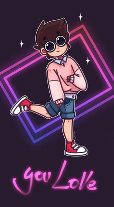 a drawing of a boy with sunglasses and shorts