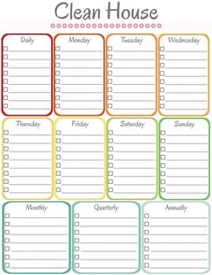 a printable clean house calendar