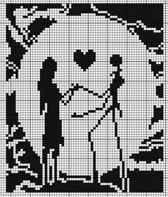 a black and white cross stitch pattern with two people