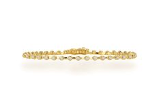 This Diamond Bezel Space Line Bracelet is available in 14k yellow gold. This piece looks great alone, and even better stacked! Beautiful and understated. Perfect for every day wear to the office, out to dinner and beyond. Can be special ordered in white or rose gold. Average carat weight 0.66 cts. Available in 6" or 7" Please allow 3-4 weeks for delivery Elegant Gold Bracelet With Diamond Bezel Setting, Elegant Diamond Bracelet With Bezel Setting For Anniversary, Elegant Diamond Gold Bracelet With Bezel Setting, Elegant White Gold Diamond Bracelet With Bezel Setting, Elegant Anniversary Diamond Bracelet With Bezel Setting, Luxury Bracelets With Bezel Setting And Round Cut, Elegant Bracelet With Bezel Setting For Anniversary, Luxury Bracelets With Bezel Setting, Elegant Diamond Bracelet With Bezel Setting