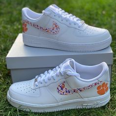 Clemson Custom Air Force 1’s-shecustomize Custom Af1, Air Force 1s, Air Force 1 Custom, Custom Air Force 1, Leather Paint, Custom Nikes, Custom Sneakers, The Challenge, Bold Fashion