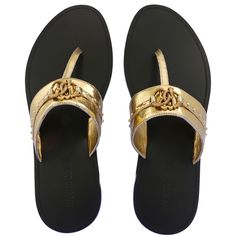 Roberto Cavalli Ladies Sandals Slides New With Tags Come In Roberto Cavalli Original Box Color: Gold Size: Eu 37 Which Translates To Us 7 Shoe Style: Slides. Vamp Style: Slip-On. Roberto Cavalli Ladies Metallic Cracked Leather Flat Sandals. Antique Gold Tone Mirror Snake Logo. Round Studded Embellishments. Made In Italy. Designer Gold Sandals For The Beach, Gold Elegant Flip Flops, Gold Leather Flat Flip Flops, Designer Flip Flops For Beach, Designer Flip Flops For Summer, Luxury Spring Beach Flip Flops, Silver Flat Sandals, Baby Heels, Gold Dress Shoes