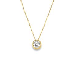 A simple solitaire necklace in a gorgeous yellow gold finish. Can't go wrong with a classic! 14K Yellow Gold 0.83 TCW Diamonds SIZE 18" in Length 1/2" Pendant (Approx.) Style Code: PJNK423 Timeless Yellow Gold Solitaire Necklace With Round Stone, Classic 14k Yellow Gold Solitaire Necklace, Classic Jewelry With Smooth Bezel Round Cut, 14k Gold Solitaire Necklace Fine Jewelry, Yellow Gold Solitaire Necklace In 14k Brilliant Cut, 14k Gold Solitaire Necklace For Anniversary With Round Stone, 14k Gold Solitaire Necklace With Round Stone For Anniversary, 14k Gold Solitaire Necklace For Anniversary, Round Solitaire Diamond Necklace In Yellow Gold