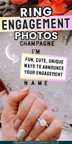 someone is holding their engagement ring in front of the camera and it says, i'm cute, unique ways to announce your engagement