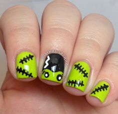 Frankenstein Nails, Office Halloween Party, Panda Nail Art, Halloween Toe Nails, Halloween Toes, Birthday Nail Art, Halloween Nail Art Tutorial, Fun Halloween Nails, Halloween Nails Diy