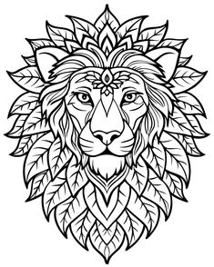 a lion's head with leaves on it