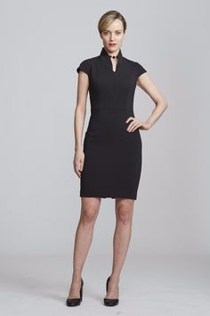 Buy Evelyn Work Dress in Black by Nora Gardner. Cap sleeves, front zipper and stand-up collar combine forces to create the ultimate power dress. Elevate your stylish work from home wardrobe. Professional women's workwear designed and made in New York City. Anchor Clothes, Modern Workplace, Power Dress, Work Dresses, Work Dress, Work Wear Women, Black Cap, Professional Women, Crepe Fabric