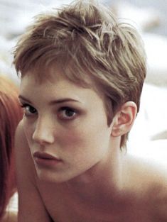 Pixie Haircut Reference, Winona Ryder Pixie, Winona Ryder Pixie Cut, Number 8 Haircut, Woman Buzzcut, Messy Pixie, Haircut Images, Short Blonde Pixie