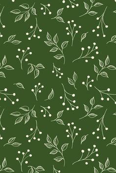 Illustrated leaves and berries are scattered over a green background on this pattern design. Paper Background Aesthetic, Pineapple Surprise, Green Scrapbook, Leaf Pattern Design, Scrapbook Paper Designs, Leaves Pattern Design, Leaf Print Pattern, Leaves Illustration, Wrapping Paper Design